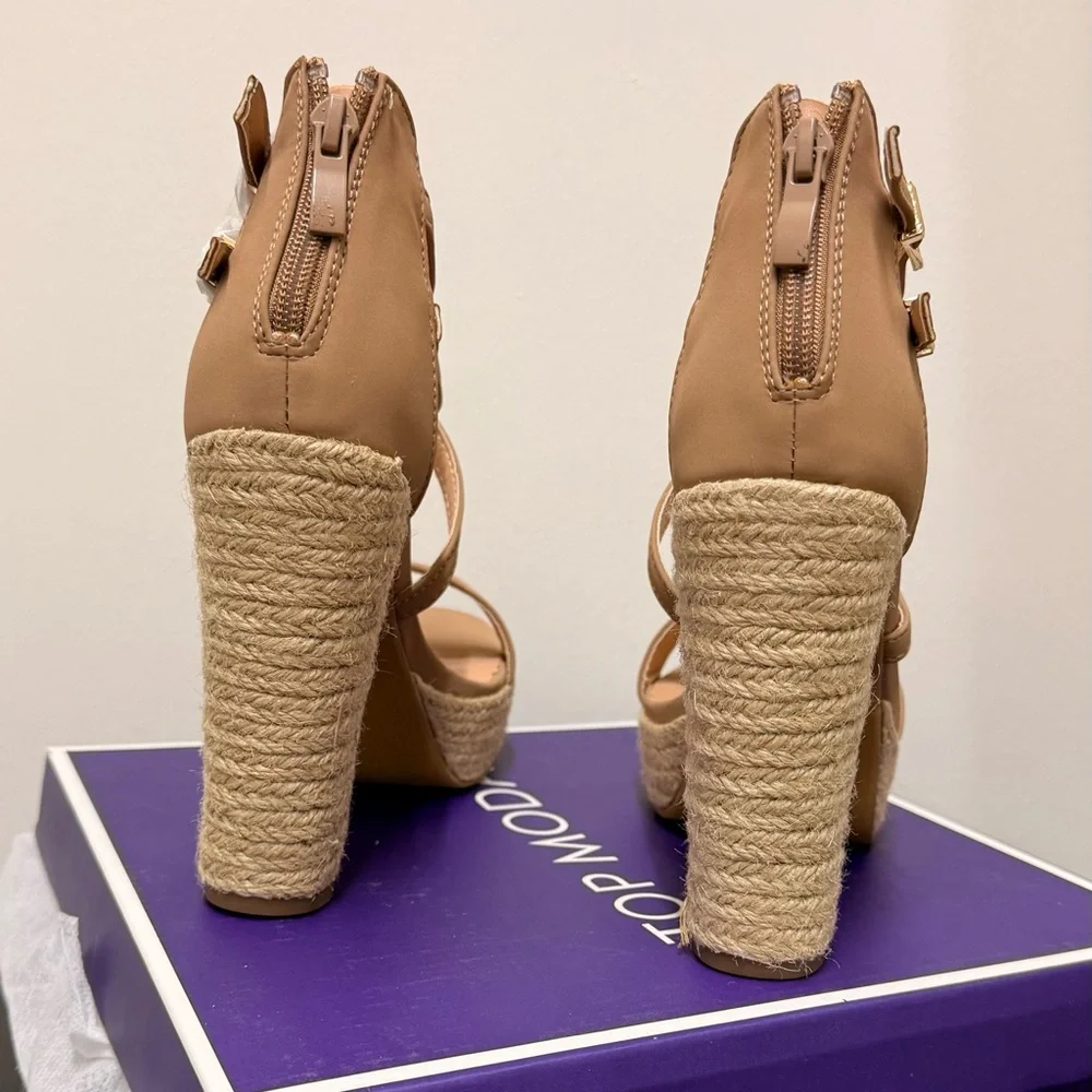 NWT TOP Moda Tan Platform Heels - Picture 3 of 6